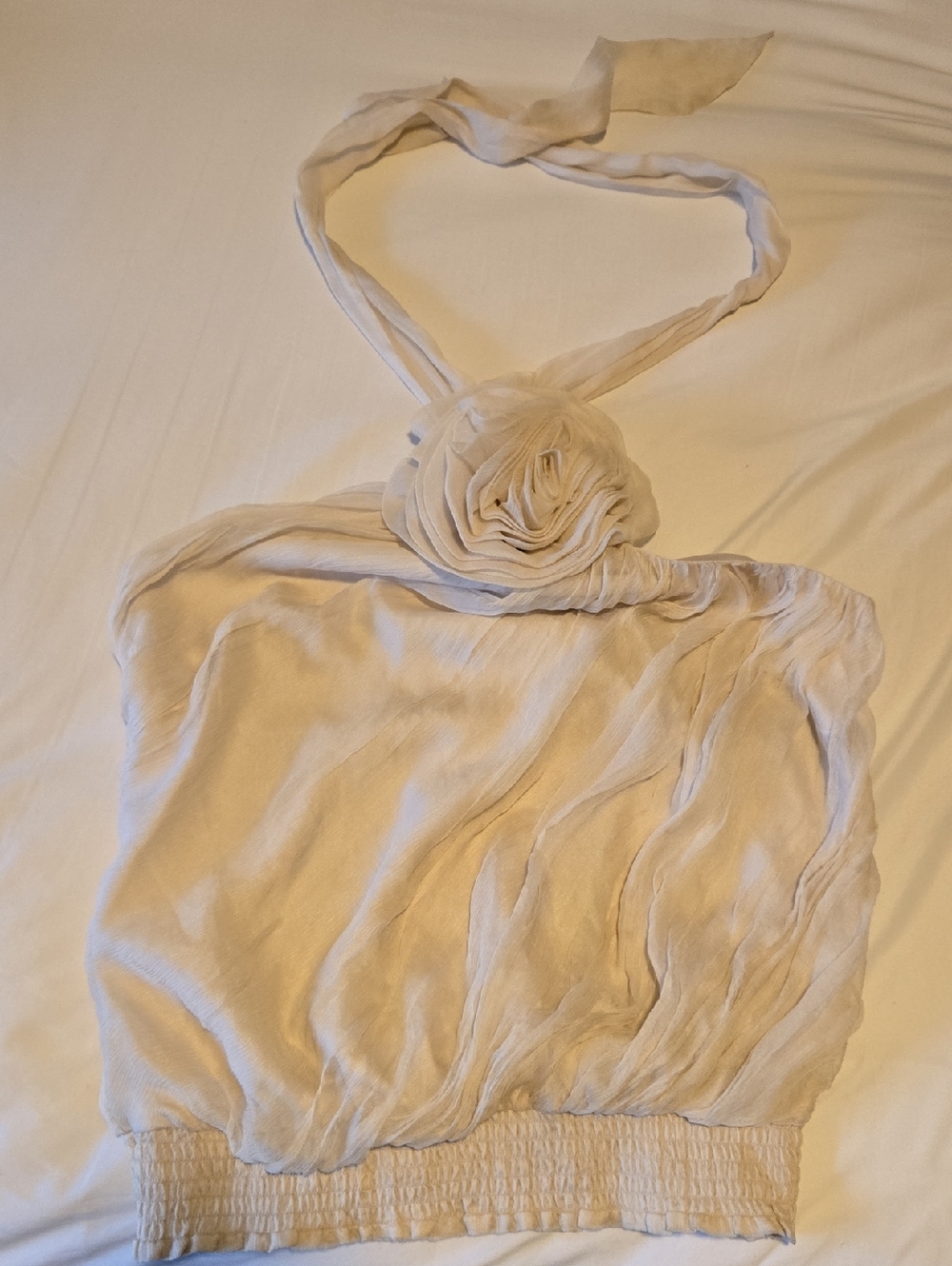 Ivory Halter Top with Rosette Detail